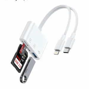 SD Card Reader for iPhone, iPad, Samsung, Memory SD Card Reader USB C&Lightning Dual Port Micro SD Card Reader with USB Camera Adapter Plug and Play Trail Game Camera Card Viewer Supports SD/TF Card