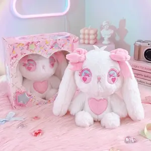 Coquette Bunny Plush Toy with Heart Accents and Bow Tie in Pink and White Colors