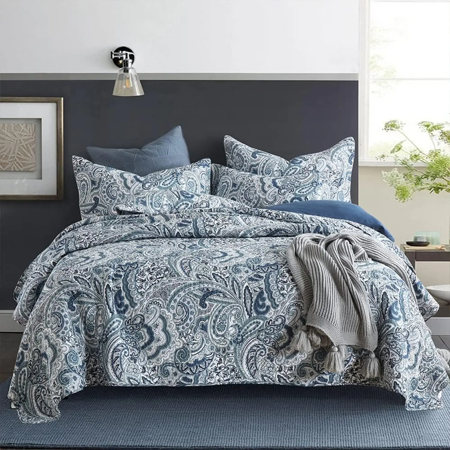 ONAIL Paisley Vintage 100% Cotton Jacquard Weave 3-Piece Reversible Coverlet Quilt Set - Fading Proof, King/Queen Sizes, for Bedroom Decor