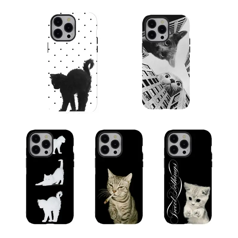 [No magnetic]  Grunge Black & White Cat Phone Case,Edgy Aesthetic durable phone Cover,for iPhone 17 16 15 14 13 12 11 8 7 for Samsung Series,Shockproof Protective Dual-Layer design phone case,trending phone Cover,perfect gift for girl
