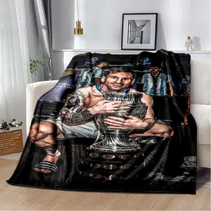 3D Goat Messi Football Sport Star Flannel Blanket Soft Warm Throw Blanket for Bedroom Living Room Bed Travel Camping Picnic Gift
