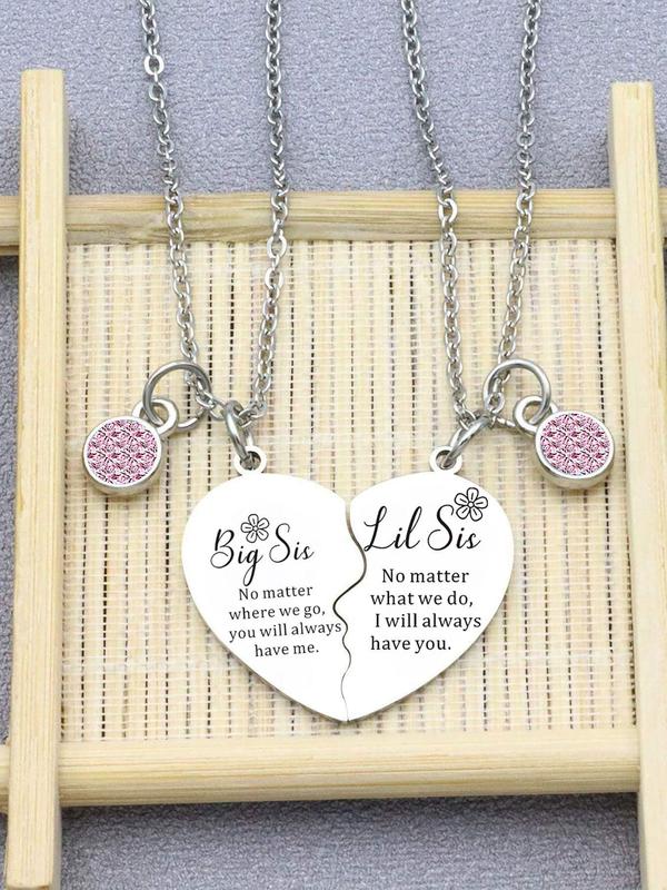 Big Sis Little Sis Matching Heart Necklace, Sisterly Love Necklace, Fashion Jewelry Accessories for Women & Girls