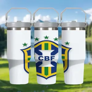 1pc 30oz Cbf Brazil Fans Exclusive Sports Travel Mug, Dual-Layer Insulated Leak-Proof Lid, Reusable Gift for Parents and Friends, Outdoor Camping