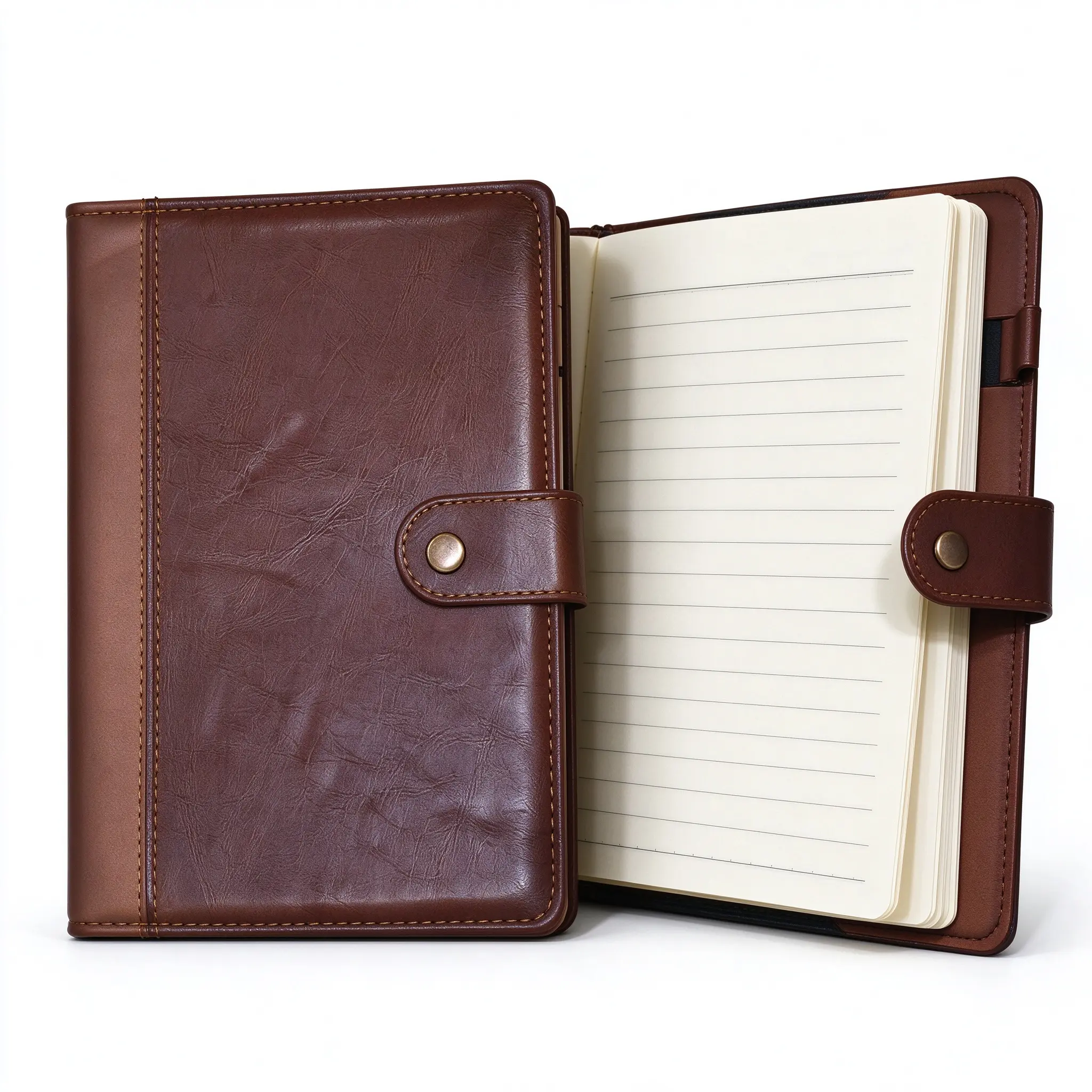 2-Pack A5 Leather Business Notebook with Buckle - 8.43x5.71in, 124 Sheets/248 Pages, 2-Tone Spliced Cover, Ivory Cream Paper - Office Journal Notepad (Office Furniture Accessory)