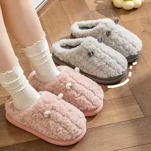 Women's Winter Cozy Plush Fleece Slip-On Slippers with Cute Design - Non-Slip TPR Sole, Warm Indoor/Outdoor House Shoes for Home, & Postpartum (Grey/Purple/Pink/Coffee), Cute Slippers