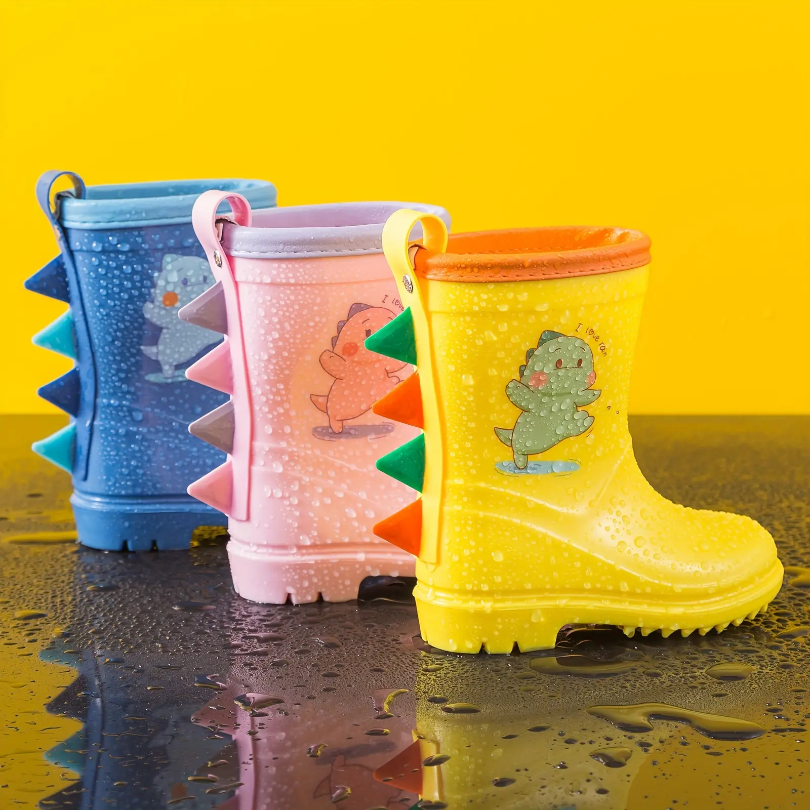 Kids Dinosaur Rain Boots Boys & Girls 1-7 Years - Slip-On Short Boots with Cushioned Sole, Dino Spikes/Tabs for Easy Assembly, High Quality PVC All-Terrain Shoes for Outdoor Play, Garden, Pools & Adventures ( Boys Girls)