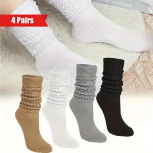 Slouch Socks 4Pairs for Women Bulk Stacked Socks Boot 80s 90s Neon Socks Knit Scrunchie Socks revolution fluffy