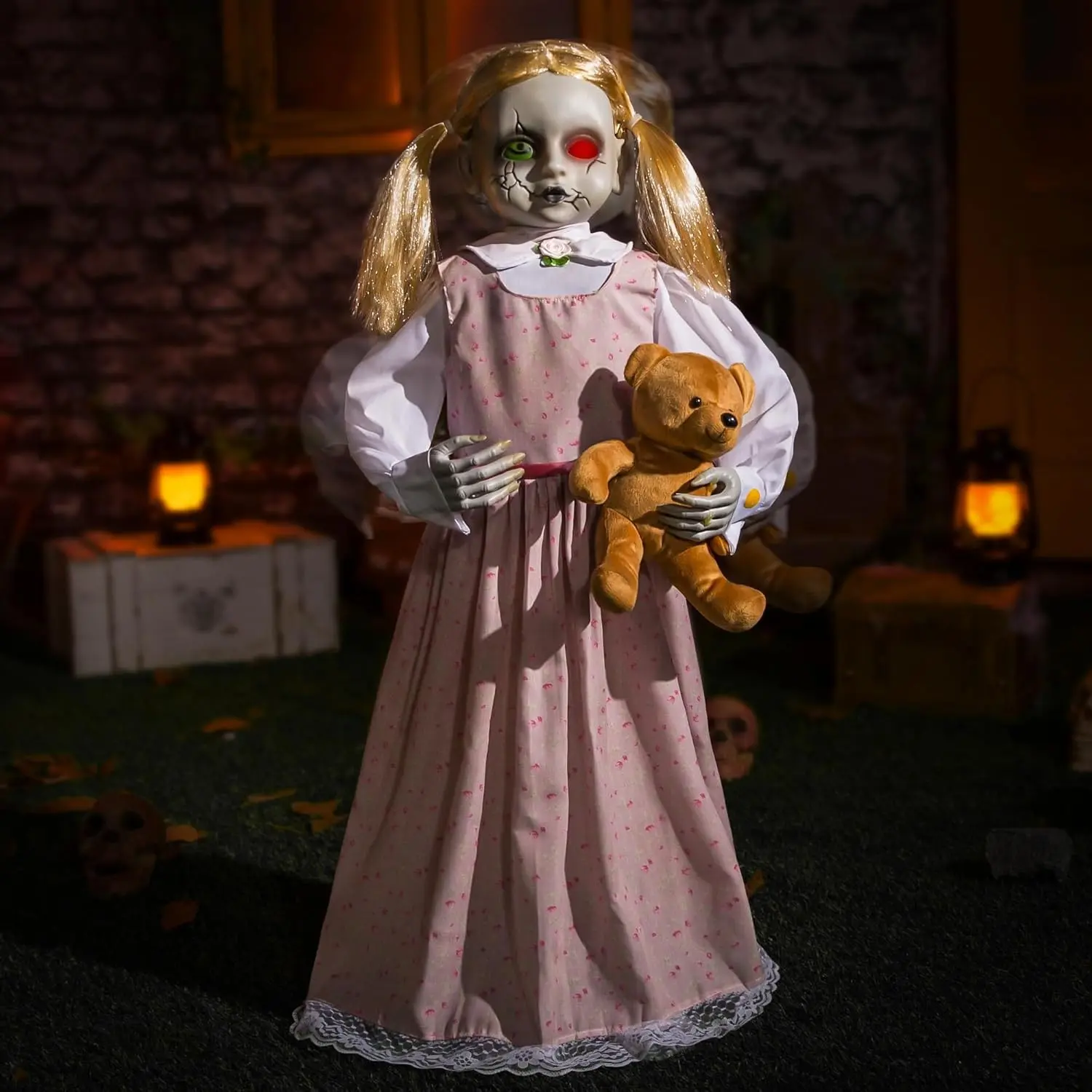 Halloween Animatronics 36inch Doll, 3ft Animated Decorations with Sound Activated, Creepy Sound, Light Up Eyes, Scary Move, Haunted House Holiday Spooky Decor Horror Prop for Indoor, Outdoor, Yard