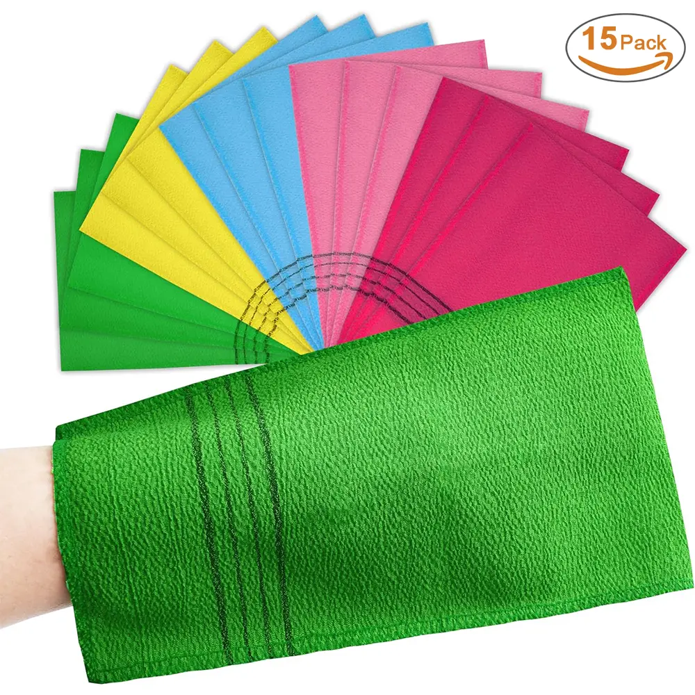 15Pcs Gentle Exfoliating Mitt Set (9x5.5in) - Korean Bath Towel Washcloth Bath Gloves for Adult Cleaning, Quick Foam Production, Cleansing Back Skin, Reducing Dirt & Grease - Home Improvement Personal Scrubber