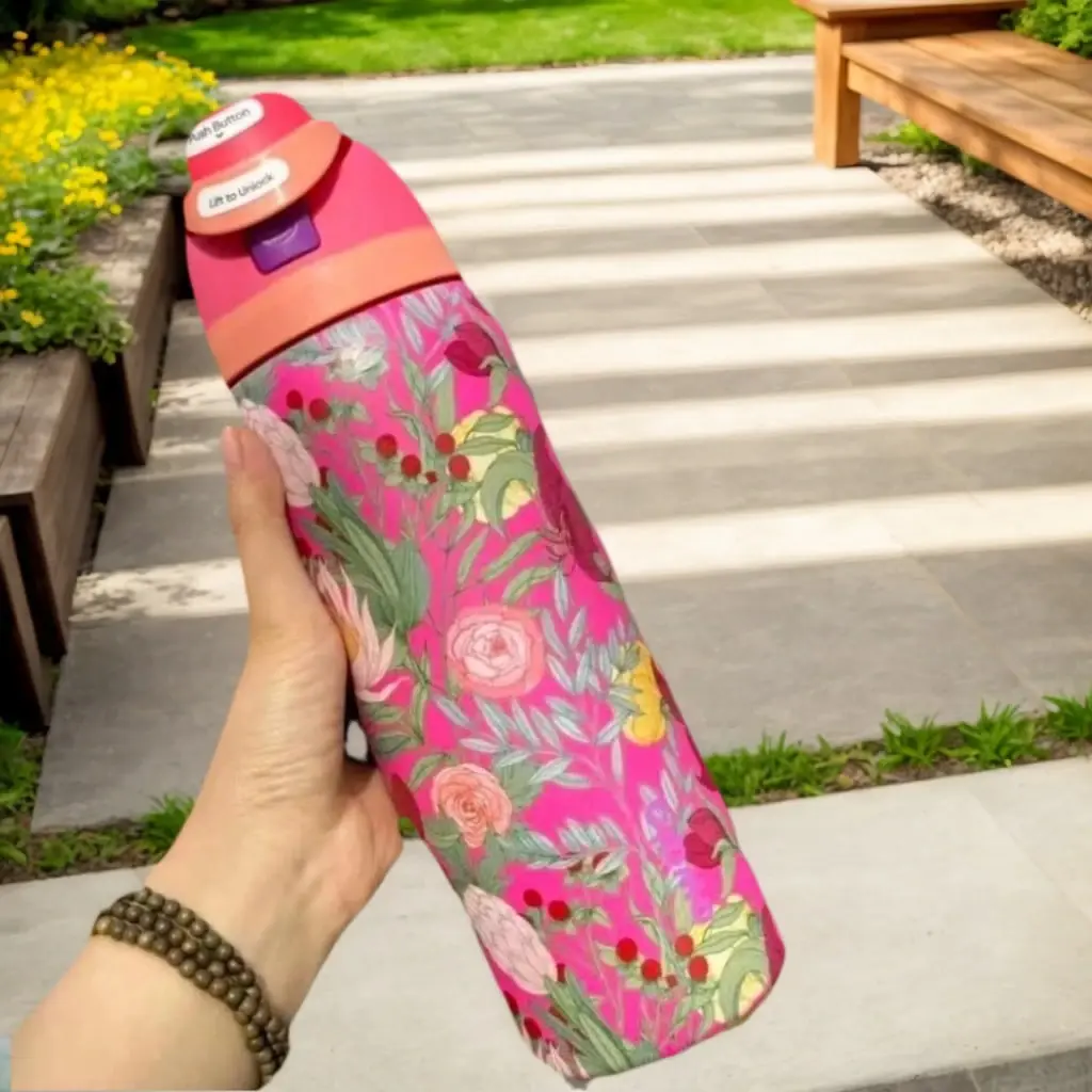 BFCxOwala 32oz Floral-Patterned Insulated Tumblers Large Capacity Built-In Straw Portable Hydration Travel Mug Water Bottle