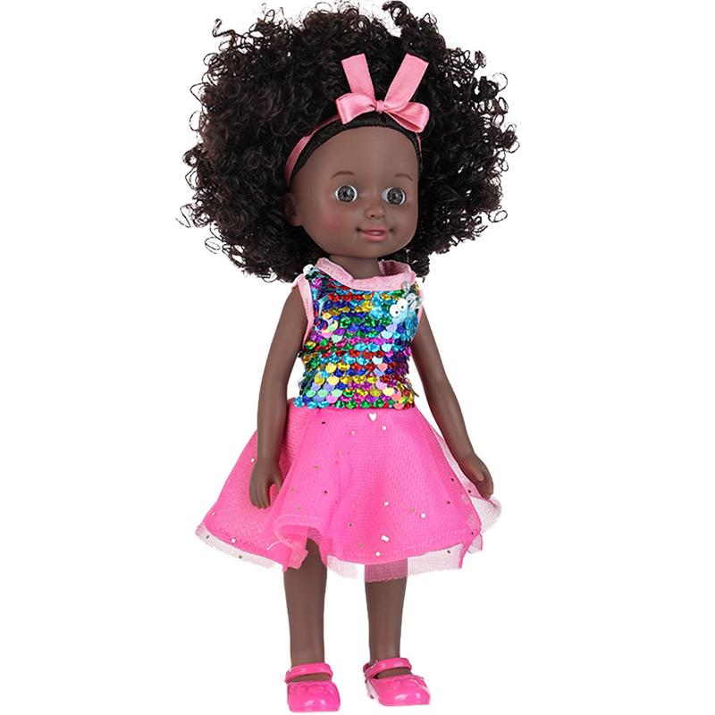 Black Baby Doll, 10 inch American African Girl Doll with Dress, Realistic Reborn for Kids Aged 2 3 4 5 6, Silicone Small Toy Curly Hair Birthday Gift, Brown
