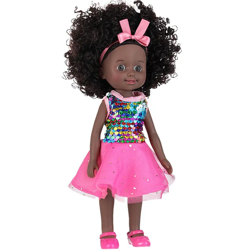 Black Baby Doll, 10 inch American African Girl Doll with Dress, Realistic Reborn for Kids Aged 2 3 4 5 6, Silicone Small Toy Curly Hair Birthday Gift, Brown
