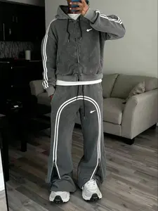 Oversized Loose Fit Streetwear Set, Zipper Hoodie & Pants Combo, All-Season Comfortable, Trendy, Vintage Aesthetic