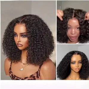 Wear and Go Glueless Wigs Human Hair Pre Plucked Pre Cut 13x4 Lace Front Wigs for Black Women Glueless Water Wave 180 Density Curly Bob Wig Human Hair for Beginners(16 Inch)