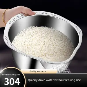 Rice Washer Strainer Bowl Stainless Steel 304Rice Washing Bow Rice Sieve Colander Fruit AndVegetable Strainer Kitchen Tools