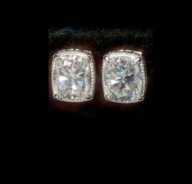 D'Joy Moissanite (Cush 11x9mm) Stud Earrings in 18K Vermeil YG Over Sterling Silver 7.30 ctw