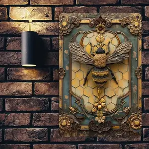 Vintage Bee Themed Wall Art Decor, Retro Metal Decoration, Ornaments, Wall Art Decor for Garage, Home, Bar & Outdoor, Garden Decoration