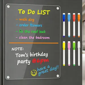 Magnetic Dry Erase Board for Fridge, Acrylic Magnetic Planning Board Set, Magnetic Memo Board for Fridge, Fridge White Board with Marker, Acrylic Calendar for Refrigerator, Memo Board, Fridge List, Grocery List, Meal Planner, Chore Chart, To Do List