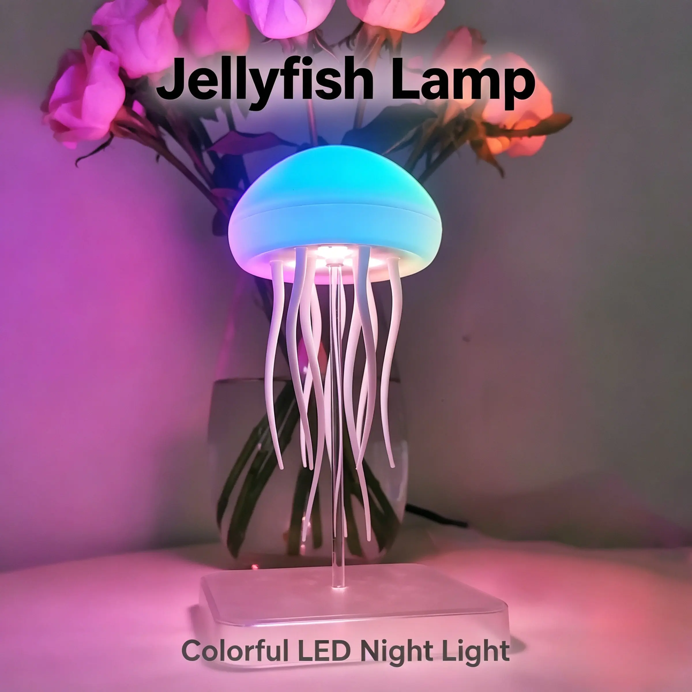 Jellyfish Lamp Touch and Remote Control Dual Mode, RGB 15 LED Lights, Ambient Lighting, Rechargeable Batteries, Multi-Scene Application