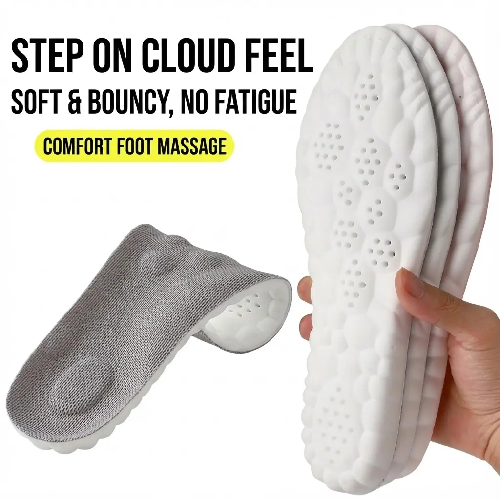 Work Insoles for Standing All Day, Soft Cushioned Shoe Inserts with Shock Absorption, Breathable Massage Insoles for Work Shoes, Sneakers, Flats & Casual Shoes
