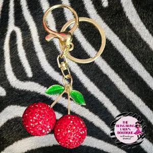 Rhinestone Bling Red Cherry Purse Charm Keychain