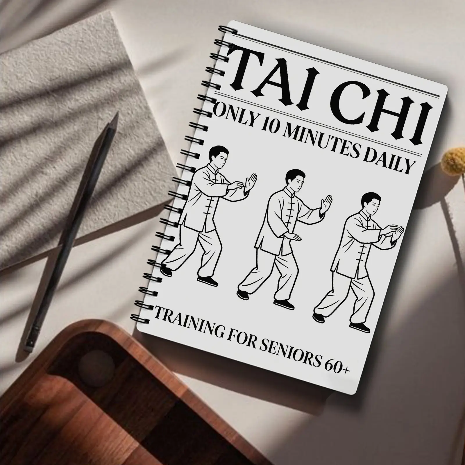 The elderly and beginners Tai Chi workbook: spiral-bound design with a progressive workout routine, gentle Tai Chi movements, step-by-step practice pages, and fitness improvement guide, Spiral Notebook Journal