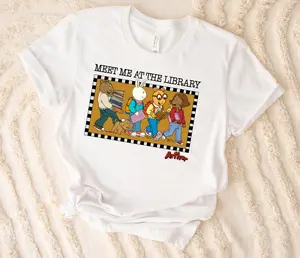 Arthur Meet Me at The Library T-Shirt – Cute Retro Graphic Tee for Teacher, Book Lovers, 90s Cartoon Inspired Top, Vintage Style Reading Club Shirt, Arthur Teacher Shirt