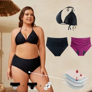 Women's Plus Size Leakproof Period Swimwear 4-Layer Waterproof Tummy Control Menstrual Swim Bottoms for Active Women High-Waisted Design