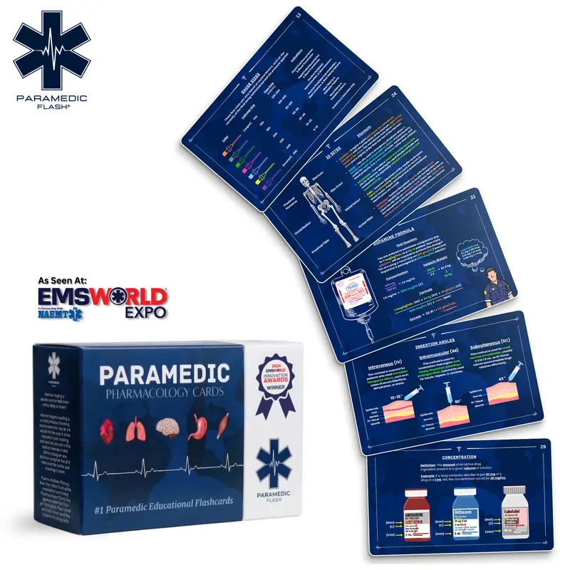 EMT & Paramedic Pharmacology Drug Study Flashcards & Pocket Guide With Test Questions, Dosage Formulas, IV Gauges, Concentrations, Drip Rates, & So Much More For Students, EMTs, Paramedics, or Nurses.