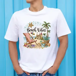 Beach Scene DTF Print - Ready-to-Press Seashells & Palm Trees Direct-to-Film Print for Apparel, T-Shirts (DIY Printmaking Embossing Accessory)