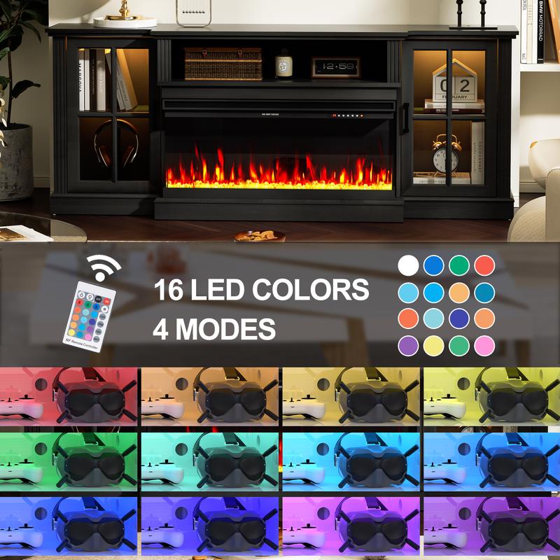 Spurgehom 3-Sided Fireplace TV Stand, 70" Farmhouse Highboy Entertainment Center with 34" Electric Fireplace & LED Lights - Media Console Table for Living Room, Fits TVs Up to 80 Inches Spurgehom 3-Sided Fireplace TV Stand, 70" Farmhouse Highboy Entertainment Center with 34" Electric Fireplace & LED Lights - Media Console Table for Living Room, Fits TVs Up to 80 Inches