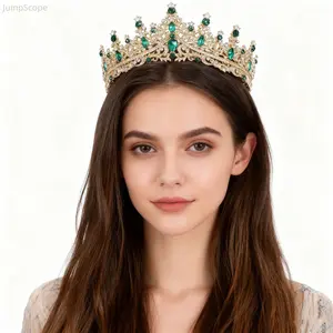 Gold Crystal Bridal Crown Tiara, Luxury Rhinestone Wedding Headband, Elegant Pageant Prom Hair Accessory for Bridal Party Special Occasions