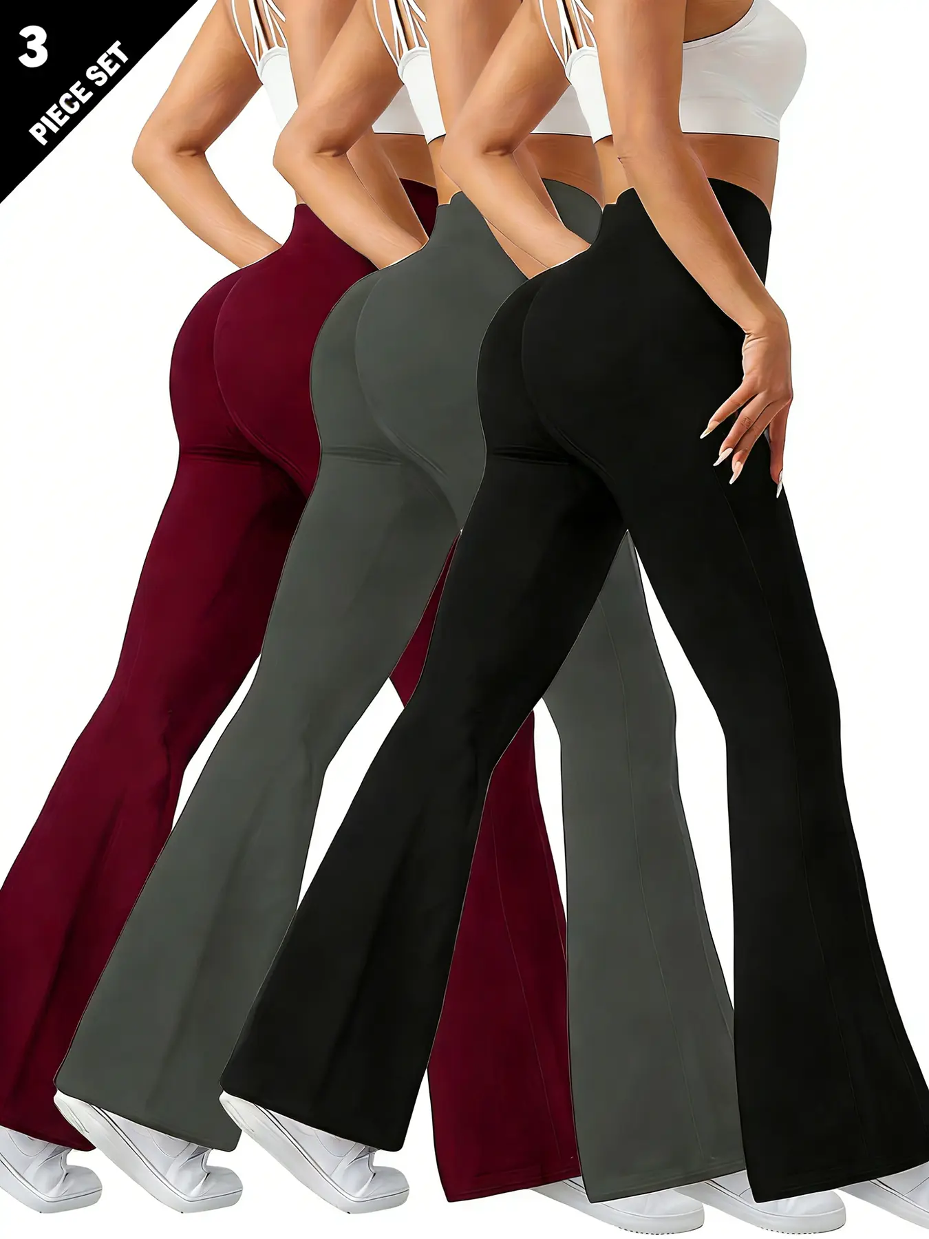 Women's High-Waist Pants 3-Pack, Solid Bootcut Thigh-Hugger Design with a Slimming Leg for Everyday Outfits