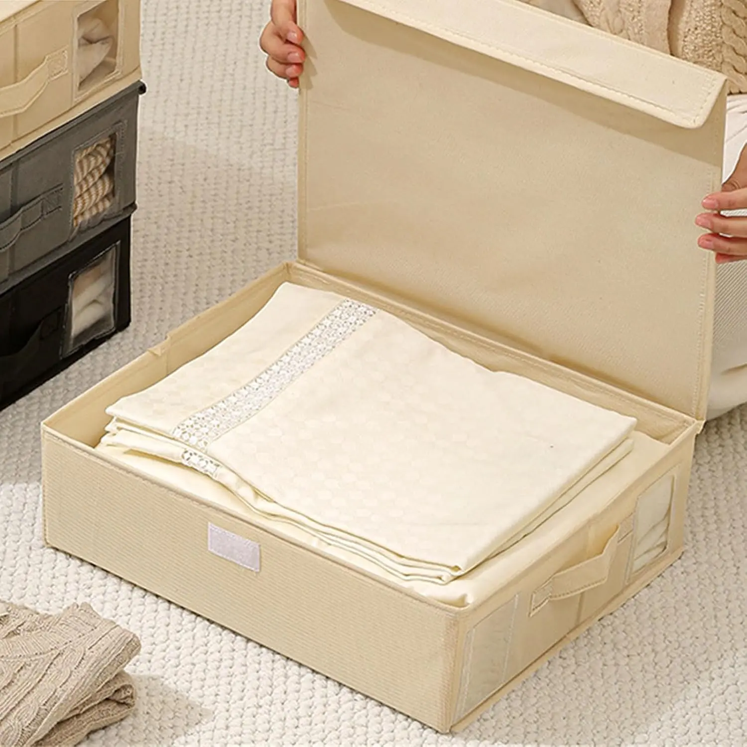 New Solid Color Easy Bed Sheet Storage Box Fabric Bed Sheet Storage Wardrobe Bedroom Duvet Cover Storage Box, Under-Bed Storage