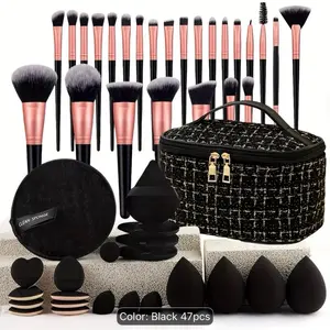 The 47/44/23pcs Makeup Set Includes: 1pc Multi-Functional Zippered Makeup + 25pcs Makeup Brush Set + 4pcs Makeup Brush Set + 4pcs Makeup Sponges + 4pcs Triangular Powder + 4pcs Powder + 1pc Makeup Brush Cleaning + 4pcs Facial Cleansing Sponges