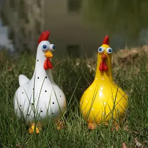 Whimsical Cute Large-Eyed Polka Dot Rooster Resin Figurine, Silly Chicken Statue Decor, Outdoor Garden Art, Perfect for Easter Gifts