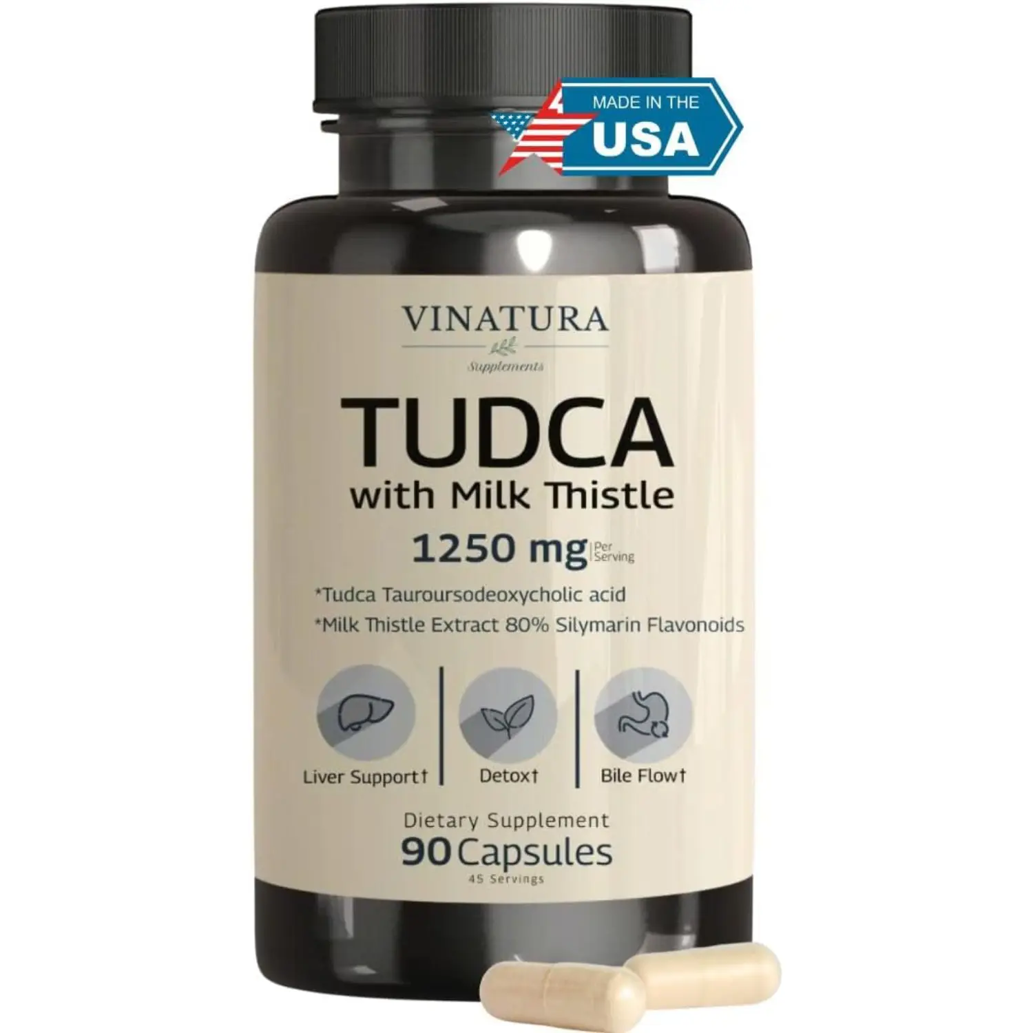 TUDCA Supplement 1250mg with Milk Thistle Liver Support Bile Salts Formula 90 Capsules