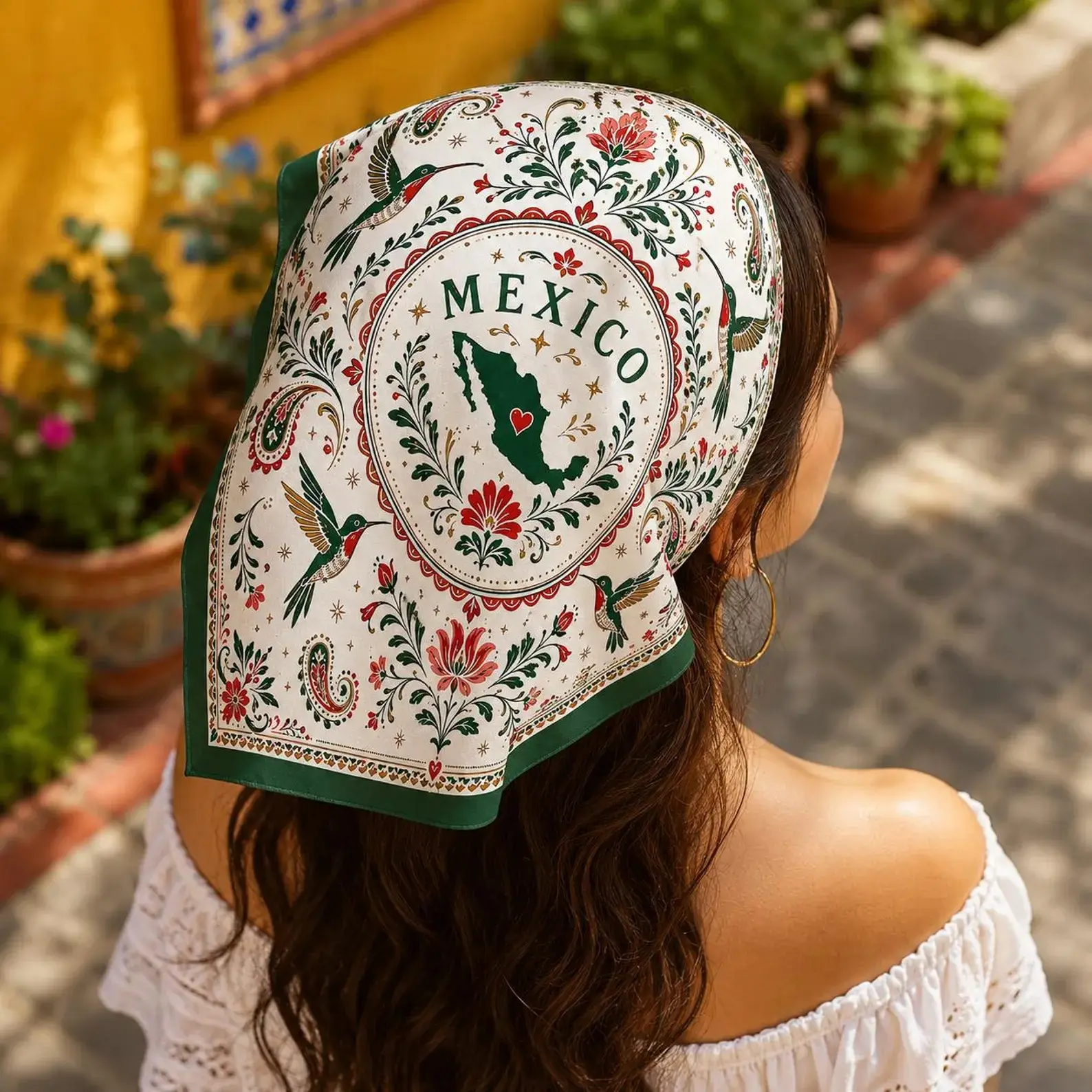 Mexico Satin Bandana Scarf, Custom Mexico Bandana, Personalized Name Head Scarf, Mexico Soccer Fan Gift, Festival Hair Wrap