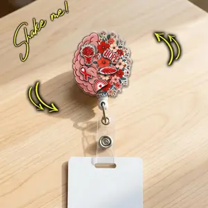 Stroke Awareness Shaker Badge Reel, Nurse Retractable ID Holder, Brain Health Medical Badge Clip