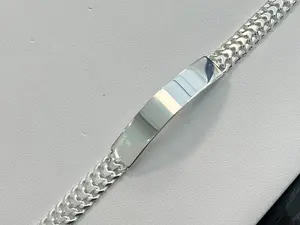 Sterling Silver 2 Row Curb 7-8.5", Border 11mm, Engravable Bracelet, Made in Mexico (Please Add Name to "Add Notes" Section)