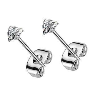 Prong Triangle Clear CZ Stainless Steel Stud Earrings