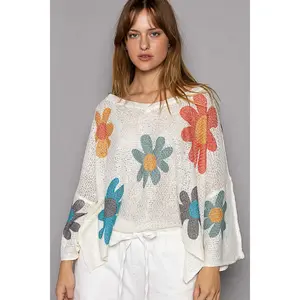 POL Retro Style Oversized Top with Flower Print