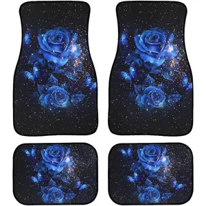 Blue Rose Heave Duty Floor Mats Butterfly Auto Protection All Weather Car Floor Mats Carpet Universal Automative Floor Mat Fit for Sedans,Cars,SUV,Car Interior Accessory,Automotive Floor Mats,Set of 4