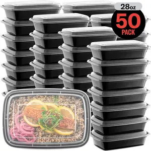 50 Pack 28OZ Extra-thick BPA Free Meal Prep Containers with Lids, Plastic Microwavable Bento Box Reusable Storage Lunch Boxes, Stackable, Dishwasher/Freezer Safe