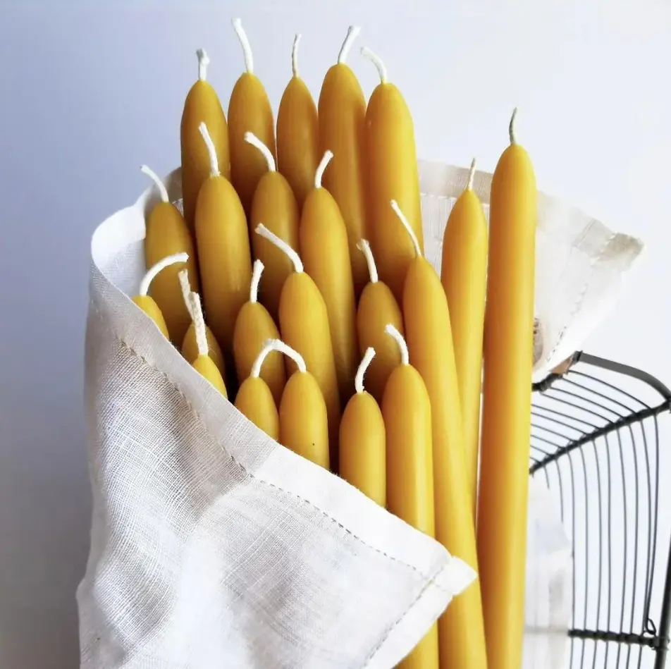 12" Beeswax Taper Candles | Hand-Fluted Base | 4-Pack