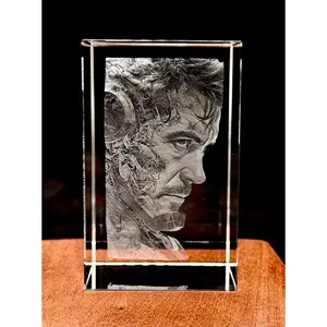Man of Iron Portrait 3D Crystal Engraving – K9 Optical Laser Display