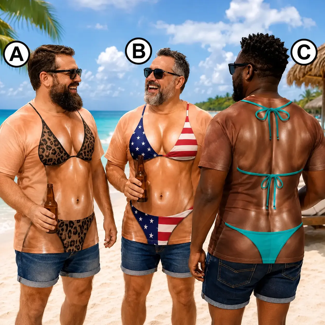Funny Bikini Body Shirt for Men, Novelty Beach Party Tee, Bachelor Vacation Gag Gift