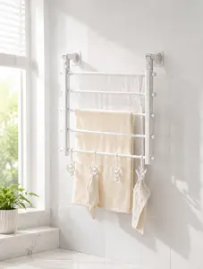 Aluminum Metal Retractable Laundry Drying Rack - Indoor, Outdoor Use - Ideal for Household Garment Organization