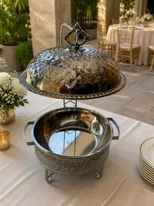 Sultan Dome Chafing Dish Silver Edition 8L Stainless Steel Heat Retention Design for Catering Events and Home Hosting Durable Modern Buffet Look