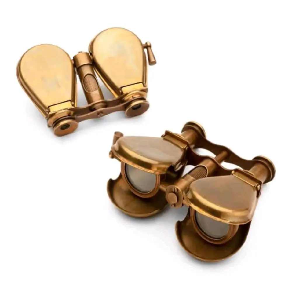 Compact Brass Folding Binoculars | 2X Magnification | Victorian Style | 4.75" L x 8.75" W x 4" H Size mainly for novelty and decor
